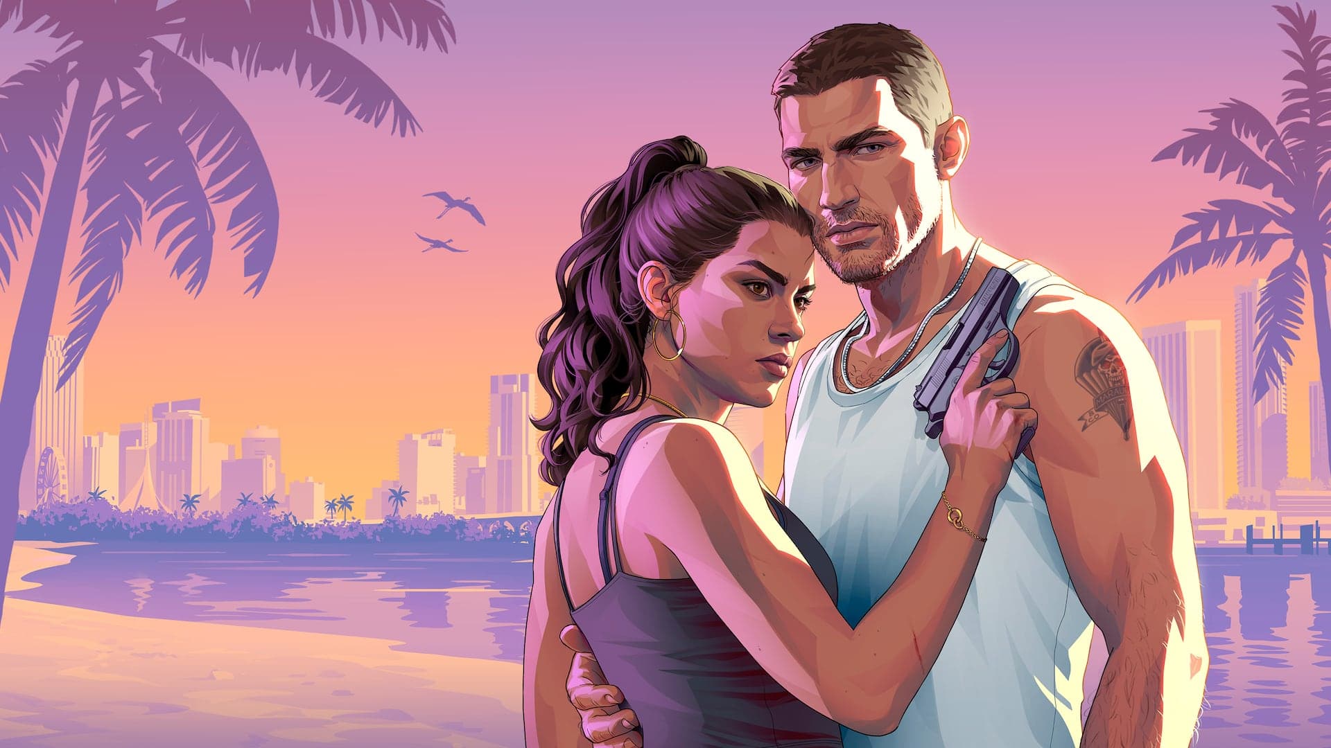 Official Grand Theft Auto VI artwork of Jason and Lucia