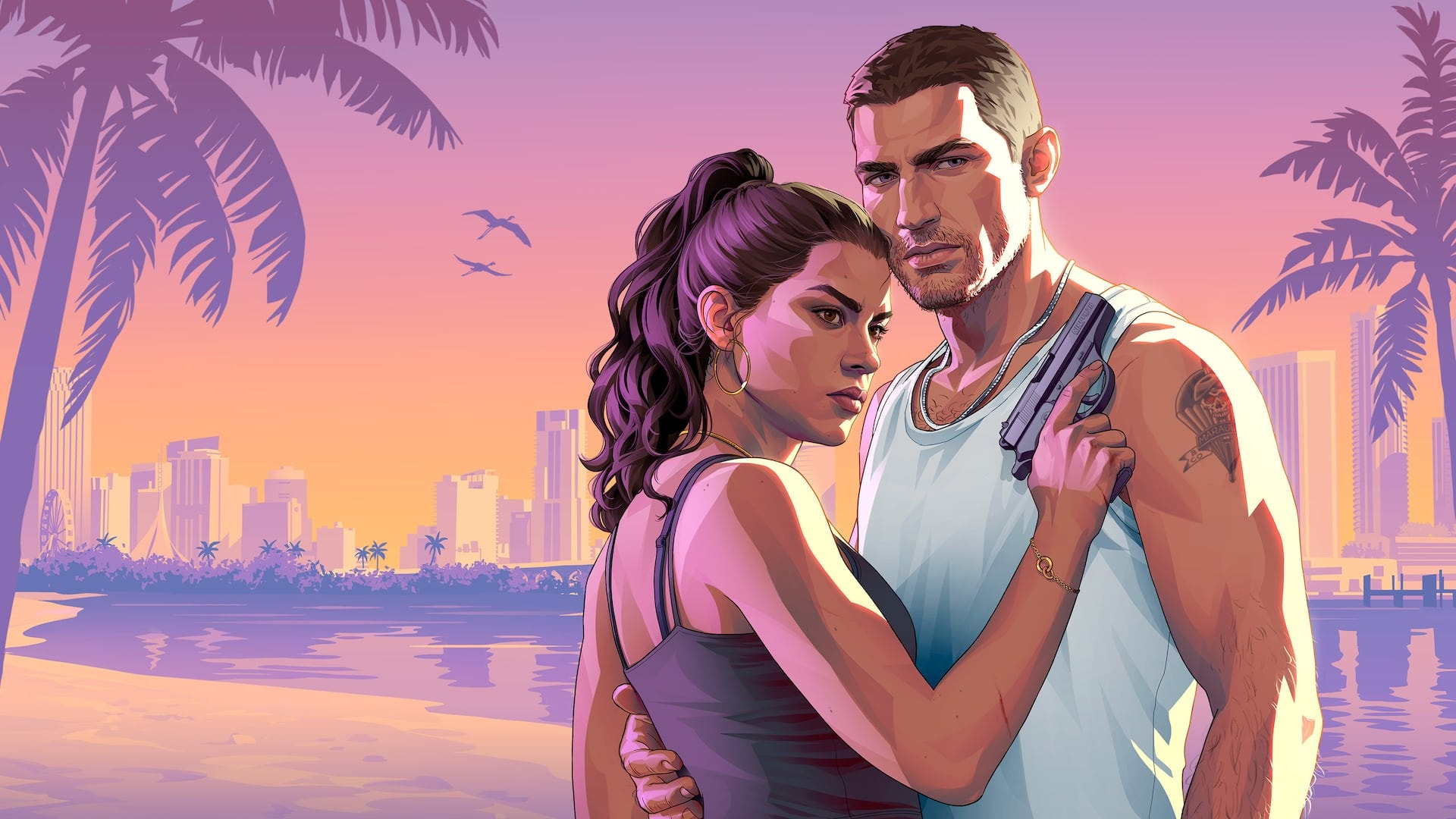 Official Grand Theft Auto VI artwork of Jason and Lucia