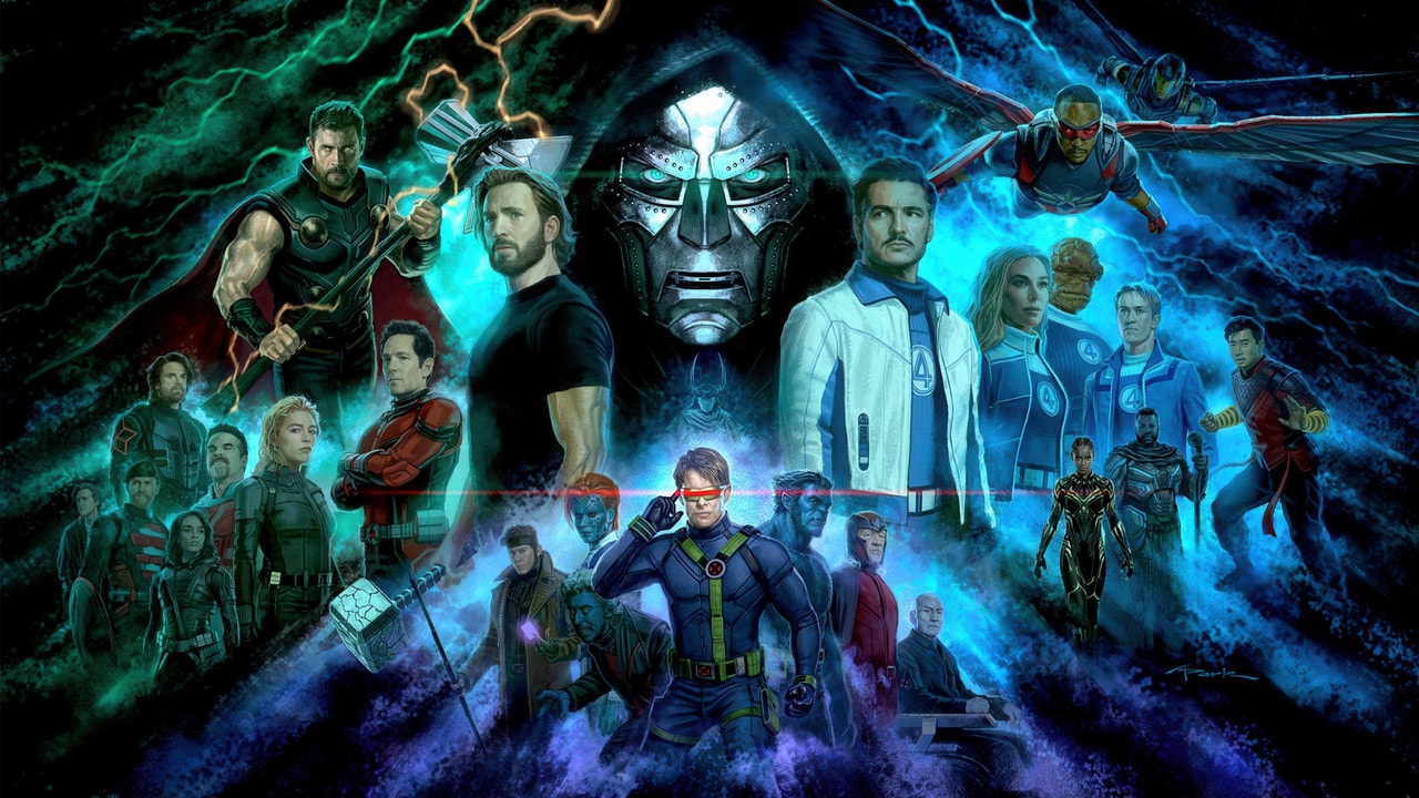 Avengers: Doomsday artwork with Doctor Doom and heroes from across the multiverse